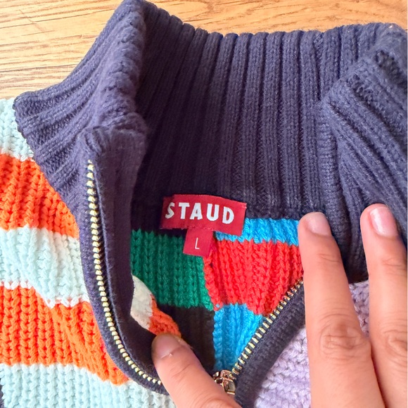STAUD Colorblock Striped Half-Zip Sweater - Black, Green, Red, Blue - Picture 4 of 5